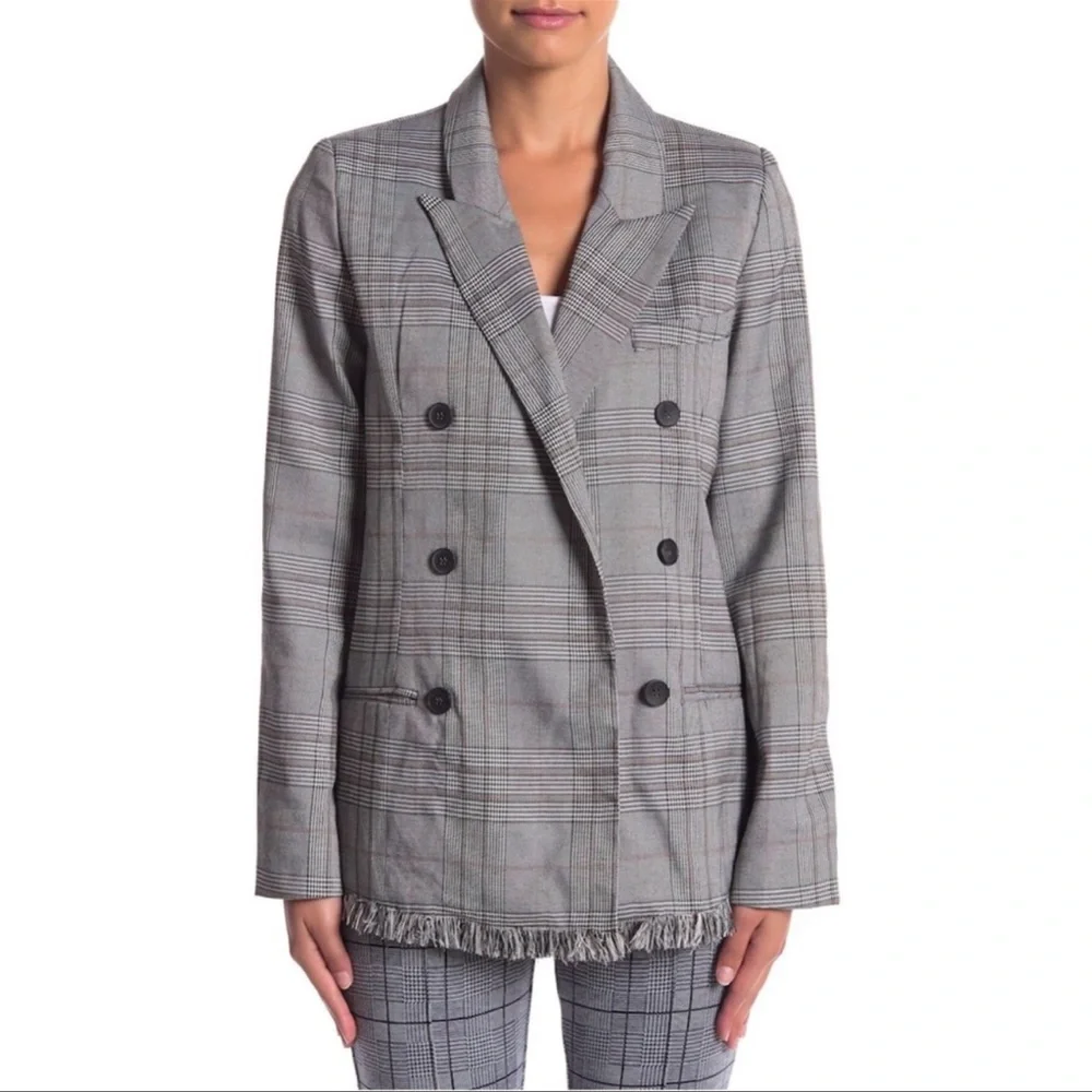 Romeo & Juliet Couture | Black/White/Red Plaid Open Front Fringed Blazer *NWT* - Picture 2 of 15